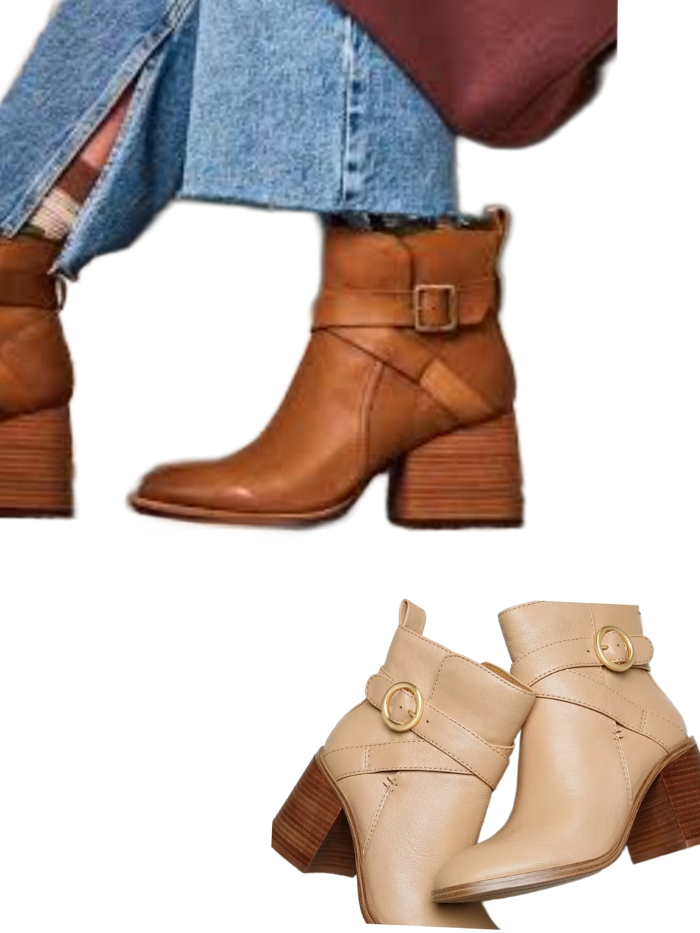 CROWN VINTAGE Courla Leather Crisscross Straps Buckle Accent Chunky Heel Bootie
